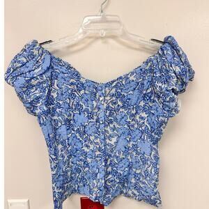 Habitual Blue Romantic Floral Button top with puffed sleeves, NWT Size XS